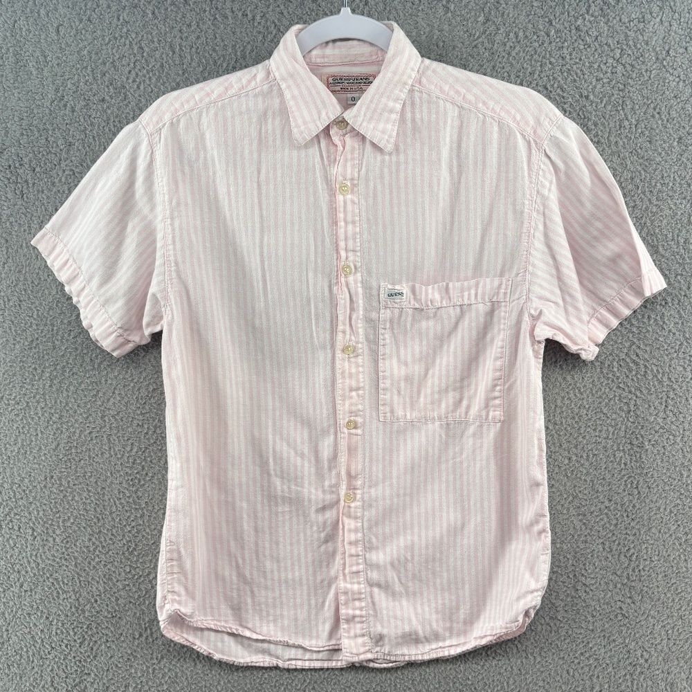 Vintage Guess Jeans Georges Marciano Pink White Stripe Shirt Size 0 Made in USA